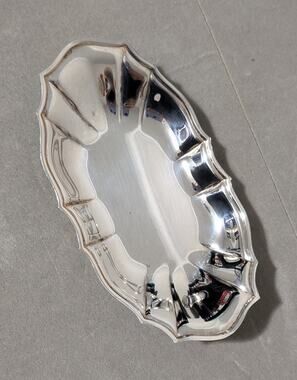 Vintage Wm Rogers & Son Silverplate Chippendale Oval Trinket Tray Dish